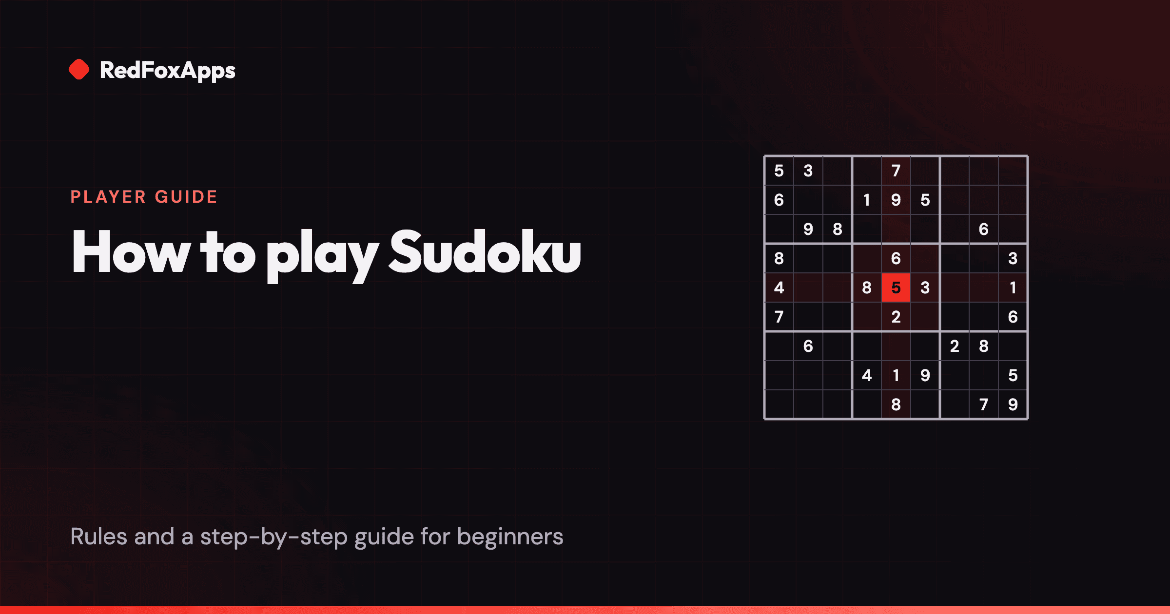 A Sudoku grid with the centre cell solved as 5, its row, column and 3x3 box highlighted