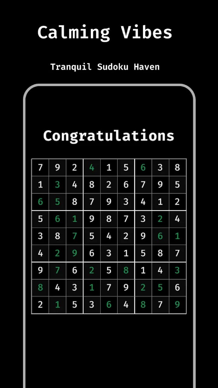 A solved Minimal Sudoku grid with a Congratulations message